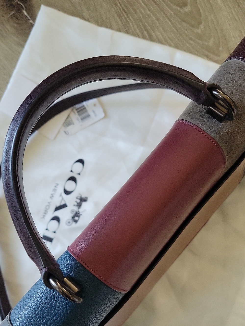 Coach Parker Top Handle 32 w/Patchwork Stripes Suede & Leather - Picture 8 of 16